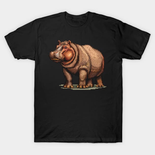 Pixelated Hippopotamus Artistry T-Shirt by Animal Sphere